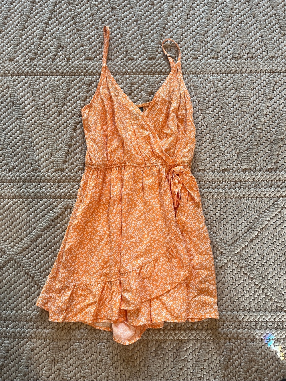 Women's Orange Floral Wrap Shorts romper